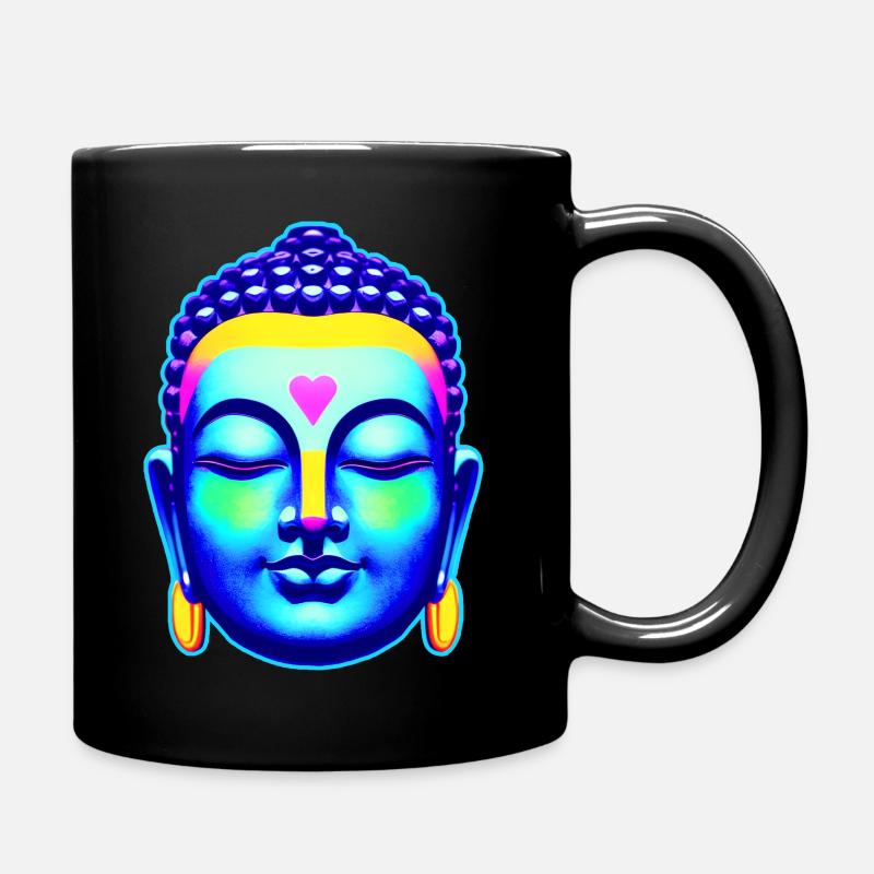 Buddha Kopf in Chakra Farben - Tasse einfarbig - Schwarz