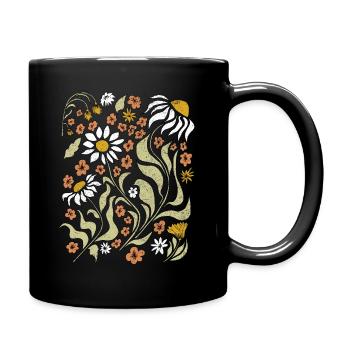 Boho Wildflower Damen T-Shirt, Vintage Wildflower - Tasse einfarbig - Schwarz - Rechts