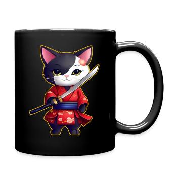 Cute samurai cat - Full Colour Mug - black - Right