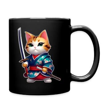Cute samurai cat - Full Colour Mug - black - Right