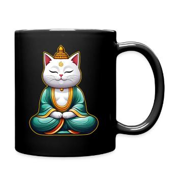 Mignon chat blanc en position de yoga de Bouddha - Mug uni - noir - Droite