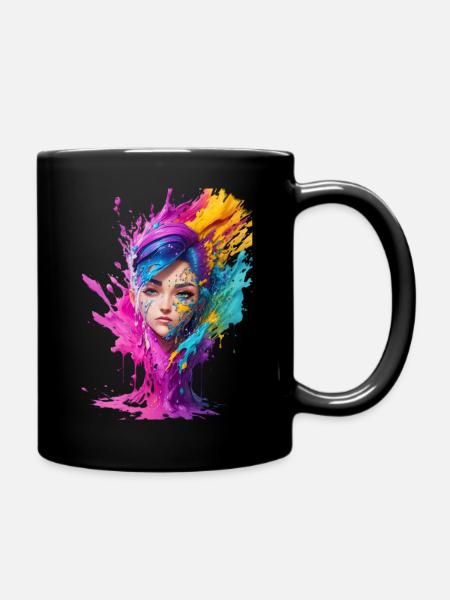 Vivid portrait of a young woman - Full Colour Mug - black