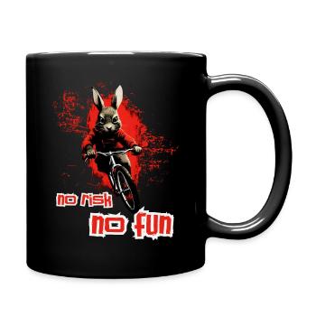 Raging hare on mountain bike: no risk no fun - Full Colour Mug - black - Right