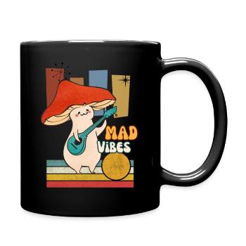 Cooler lustiger Retro-Pilz, der eine Gitarre spielt - Tasse einfarbig - Schwarz - Rechts