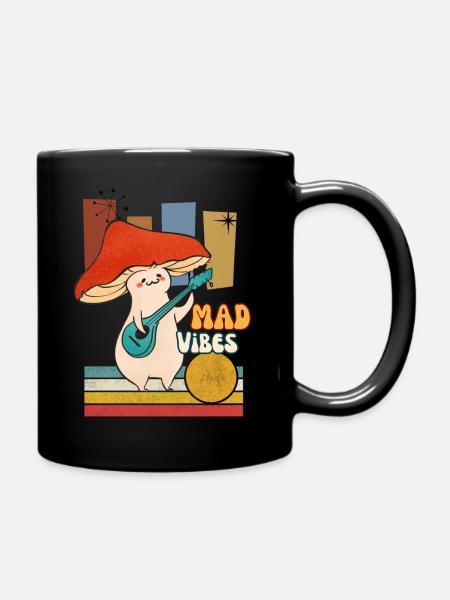 Cool drôle de champignon rétro jouant de la guitare - Mug uni - noir