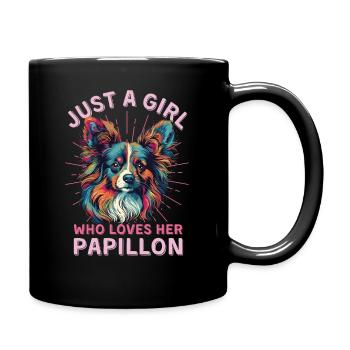Papillon Hund Liebhaber Bunter Zwergspaniel - Tasse einfarbig - Schwarz - Rechts