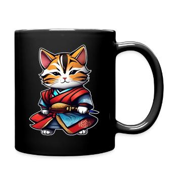 Mignon chat samouraï tigré avec poignard - Mug uni - noir - Droite