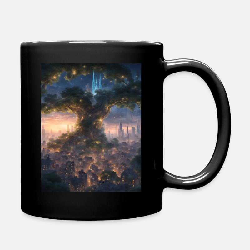 Bel arbre elfe avec un petit village - Mug uni - noir