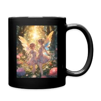 Fairies in a beautiful forest - Full Colour Mug - black - Right