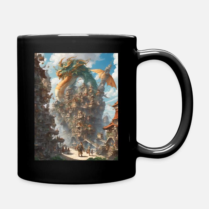 Ville avec Dieu Dragon - Mug uni - noir