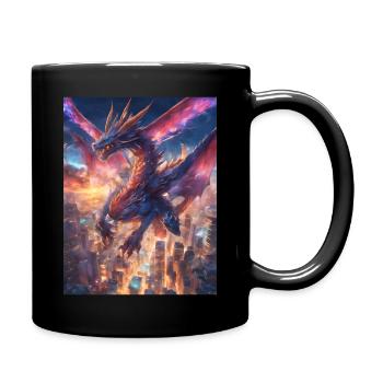 Mythischer Drache über Stadt - Tasse einfarbig - Schwarz - Rechts