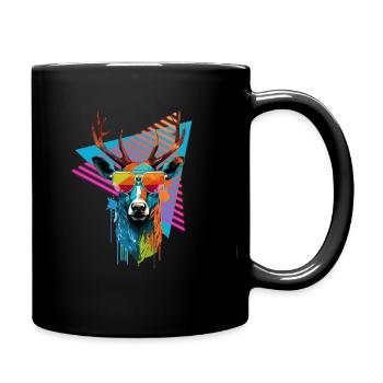Deer with sunglasses 80s style - Full Colour Mug - black - Right