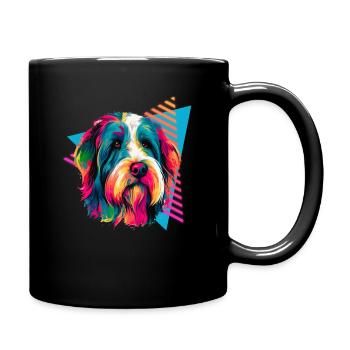 Bearded Collie 80s Style - Full Colour Mug - black - Right
