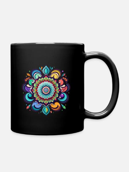 Colorful Geometric Mandala Floral Pattern - Full Colour Mug - black