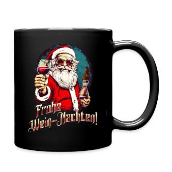 Frohe Wein-Nachten! Lustiger Weihnachtsmann - Tasse einfarbig - Schwarz - Rechts