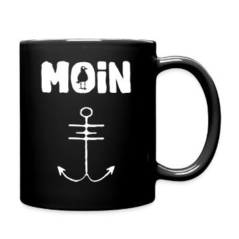 Anker - Nautischer Gruß Moin - Tasse einfarbig - Schwarz - Rechts