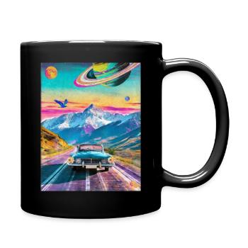 Retro Car in Psychedelic World - Tasse einfarbig - Schwarz - Rechts