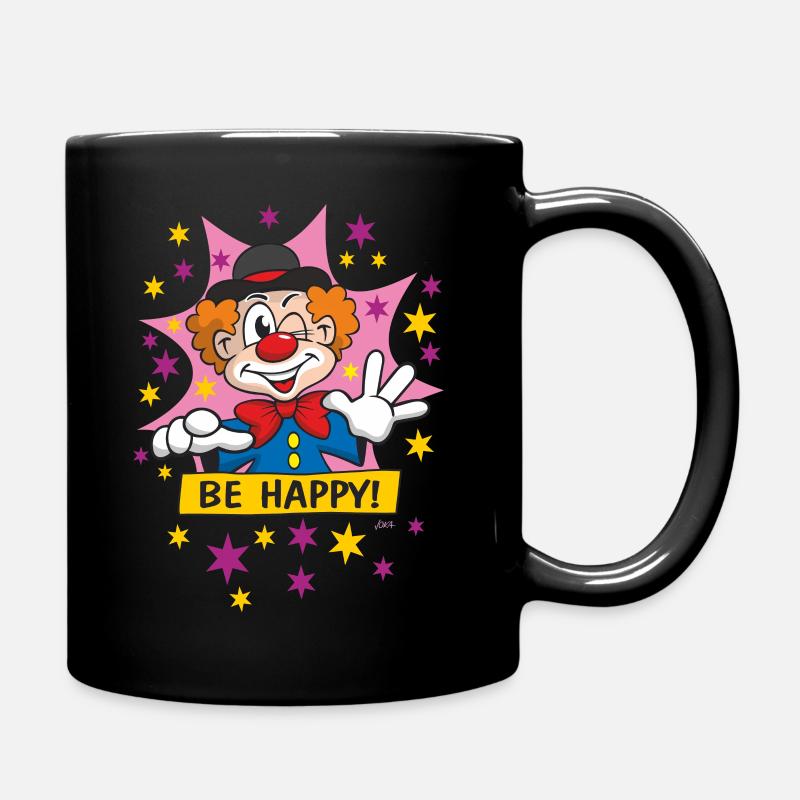 Comic Clown - Be Happy - Full Colour Mug - black