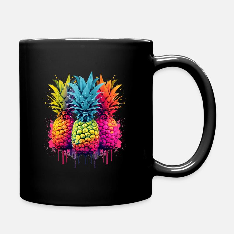 Bunte Ananas Farbklecks Farbspritzer - Tasse einfarbig - Schwarz