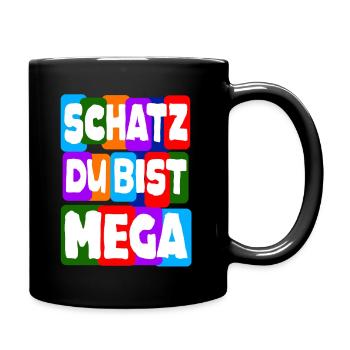 Pärchen Spruch Schatz du bist Mega Lieblingsmensch - Tasse einfarbig - Schwarz - Rechts