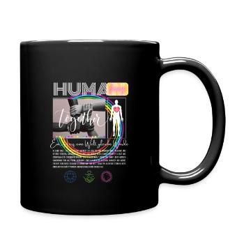 Ein Herz, eine Welt, gleiche Würde - Tasse einfarbig - Schwarz - Rechts