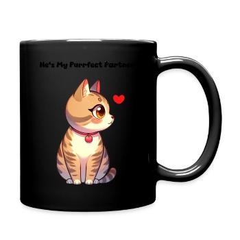 He's my perfect partner - Liebeskatze mit Herz - Tasse einfarbig - Schwarz - Rechts