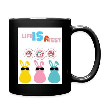 Das Leben ist eine Prüfung. Das Leben ist eine Prüfung. - Tasse einfarbig - Schwarz - Rechts