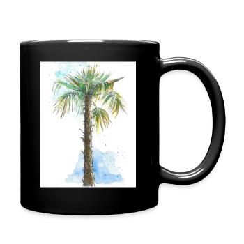Mediterrane Palme - Auarell Federzeichnung - Tasse einfarbig - Schwarz - Rechts