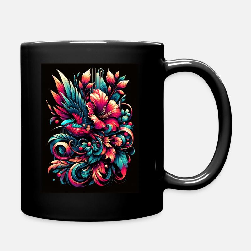 Élégance aviaire : Oiseaux et fleurs animés - Mug uni - noir