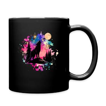 Wolf unter Sternen - Tasse einfarbig - Schwarz - Rechts