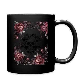 Totenkopf mit Blumen - Tasse einfarbig - Schwarz - Rechts