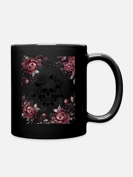 Skull with flowers - Full Colour Mug - black