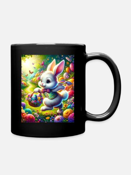 Eastern Bunny and Eggs - Full Colour Mug - black