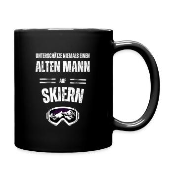 Unterschätze niemals einen alten Mann auf Skiern - Tasse einfarbig - Schwarz - Rechts