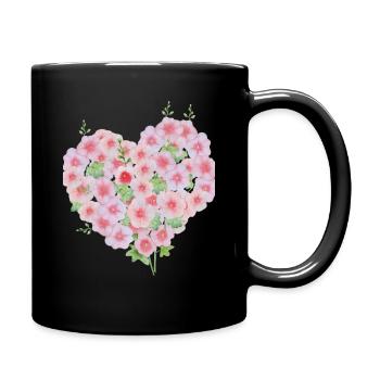Florales Herz - Tasse einfarbig - Schwarz - Rechts