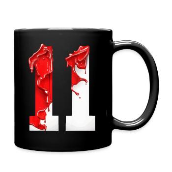 NO. 11 NUMBER 11 RED WHITE 11TH BIRTHDAY - Full Colour Mug - black - Right