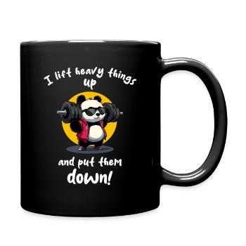 I lift heavy things up and put them down-Gym Panda - Full Colour Mug - black - Right