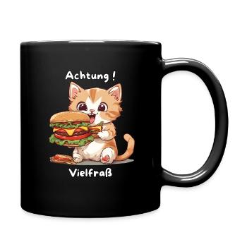 Vielfraß Katze Design Geschenk für Essensfanatiker - Tasse einfarbig - Schwarz - Rechts