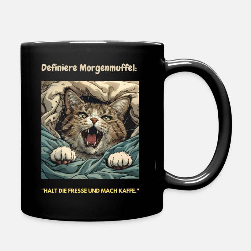 Katze Morgenmuffel Schlafshirt Schlafmütze - Tasse einfarbig - Schwarz
