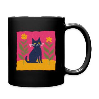 Katze im Blumenbeet - Tasse einfarbig - Schwarz - Rechts