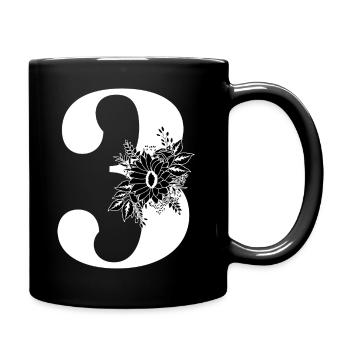 Number 3 Black Floral -3rd Floral Anniversary - Full Colour Mug - black - Right