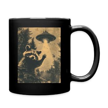 Raccoon Waschbär Space UFO Alien Weirdcore - Tasse einfarbig - Schwarz - Rechts