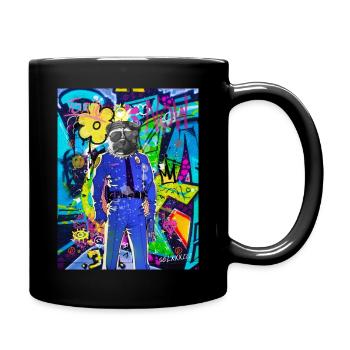 Street Art Hund Polizei - Tasse einfarbig - Schwarz - Rechts