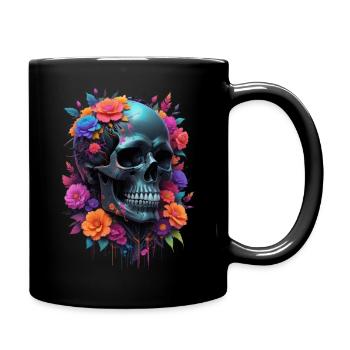 Cyberpunk Skull with Flowers - Full Colour Mug - black - Right