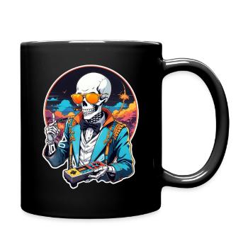 Retro Gamer Skelett mit Controller Konsolenspiele - Tasse einfarbig - Schwarz - Rechts