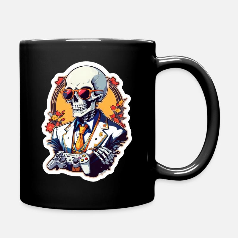 Retro Gamer Skeleton with Controller Console Games - Full Colour Mug - black