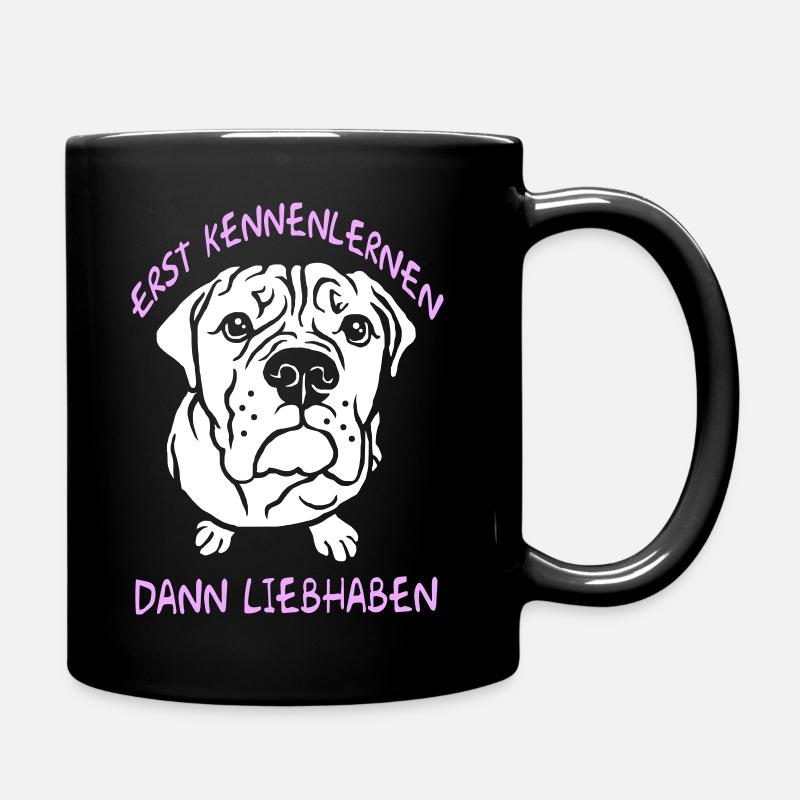 First get to know each other, then love - Bulldog - Full Colour Mug - black