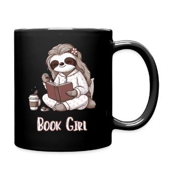 BOOK Girl Lustiges Faultier mit Bücher Frauen - Tasse einfarbig - Schwarz - Rechts