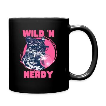 Leopard with sunglasses and pink bubblegum - Full Colour Mug - black - Right