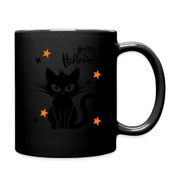 Black cat. Happy Halloween - Full Colour Mug - black - Right